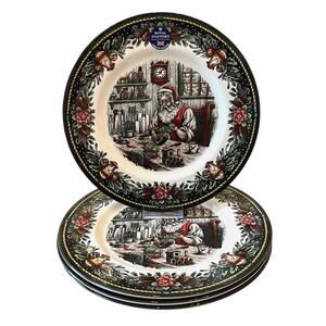 Royal Stafford SANTA'S WORKSHOP 11in Dinner Plate Set of 4 Holiday Porcelain New